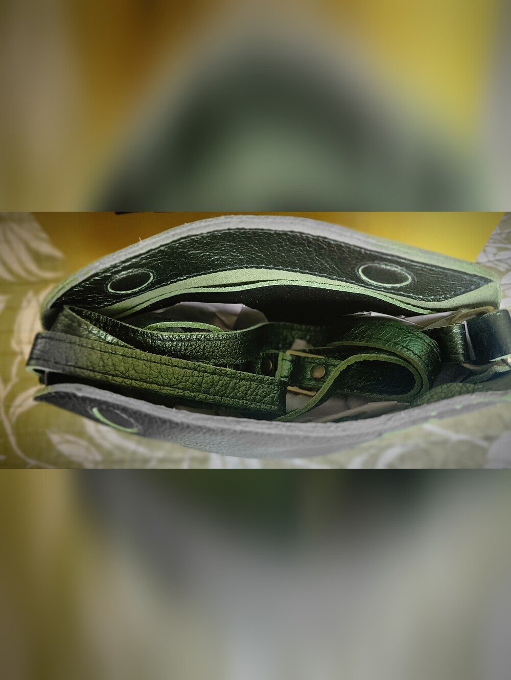 Portland Leather Small Koala Sling Bag in Metallic Greench. - Picture 6 of 11